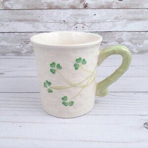 Stoneware Coffee Mug Cup Shamrocks St Patricks Day Basketweave
